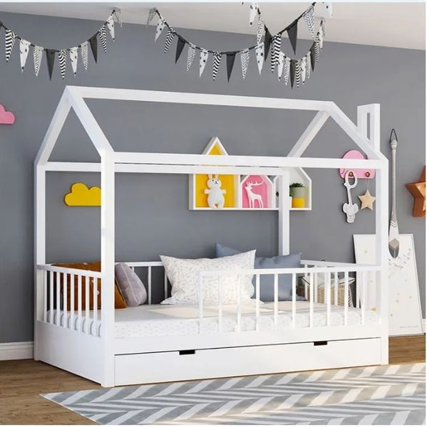 New 2025 Girl Solid Pine Wood Kids Single Bed Children Bedroom Furniture Toddler House Bed Kids Bunk Beds