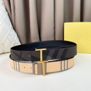 Classic Belt Real Leather Belts Width 3.8CM Plaid Letters Design for Man Woman Buckle Gold Sliver Color