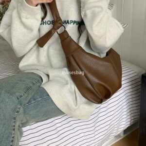 Korean style Instagram large capacity retro soft leather pleated dumpling bag lazy style casual and versatile commuting single shoulder crossbody bag