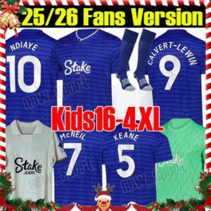 4XL 2025/26 Toffees KEANE soccer jerseys NDIAYE CALVERT LEWIN BETO McNEIL NKOUNKOU YOUNG PICKFORD Home EVer Tons men kids kit full set football shirts