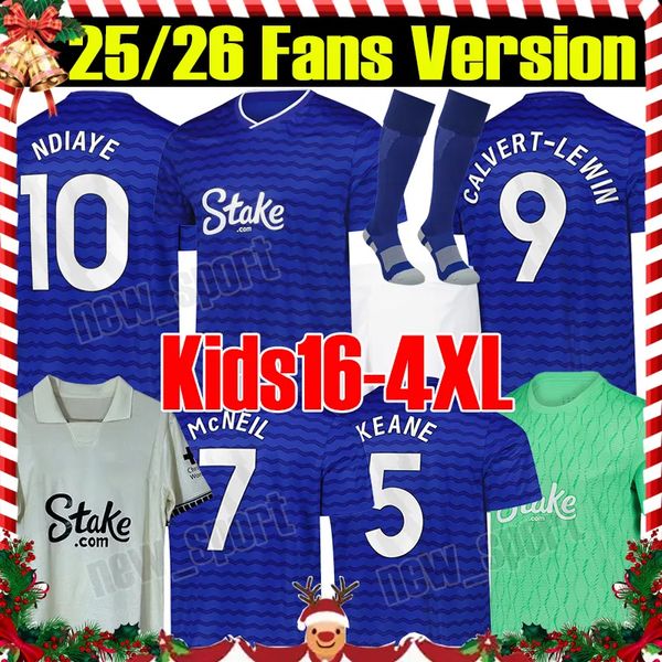 4XL 2025/26 Toffees KEANE soccer jerseys NDIAYE CALVERT LEWIN BETO McNEIL NKOUNKOU YOUNG PICKFORD Home EVer Tons men kids kit full set football shirts