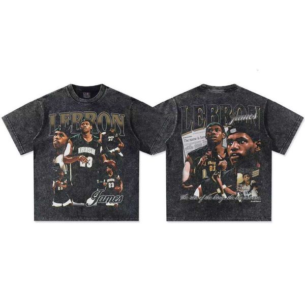 300g Washed Short Sleeve Printed Casual Loose Cotton Summer New T-Shirt