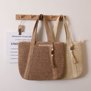 High quality women's designer woven solid color versatile large capacity practical lightweight one shoulder grass woven bag vacation beach bag versatile