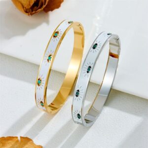 Wholesale 10pcs Mixed Stainless Steel White Enamel Evil Eye Cuff Bracelets Fashion Waterproof Jewelry Turkish Evil Eye Buckles Bangles Luxury Jewellery