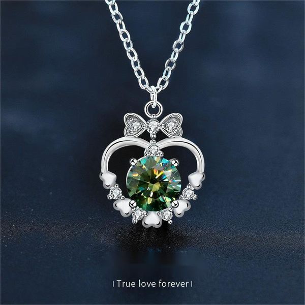 Trendy Bridal Accessory - Lustrous Moissanite Accented Heart Pendent by Precious 925 Silver Chain