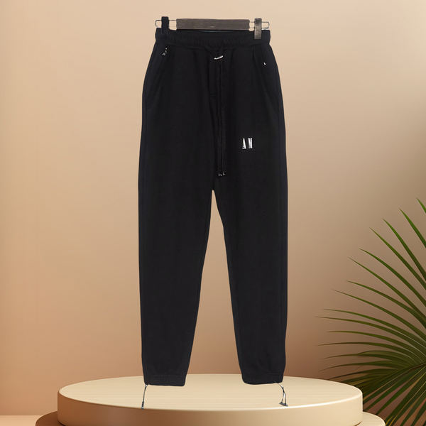 Stylish Men's Designer Pants - Plain Color Embroidered Joggers with Elastic Band at Waist