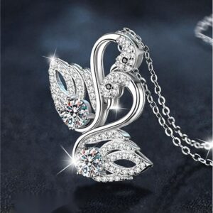 925 Silver Moissanite Double Swan Pendant Necklace Elegant Non-Fade Small Luxury DIY Jewelry for Women