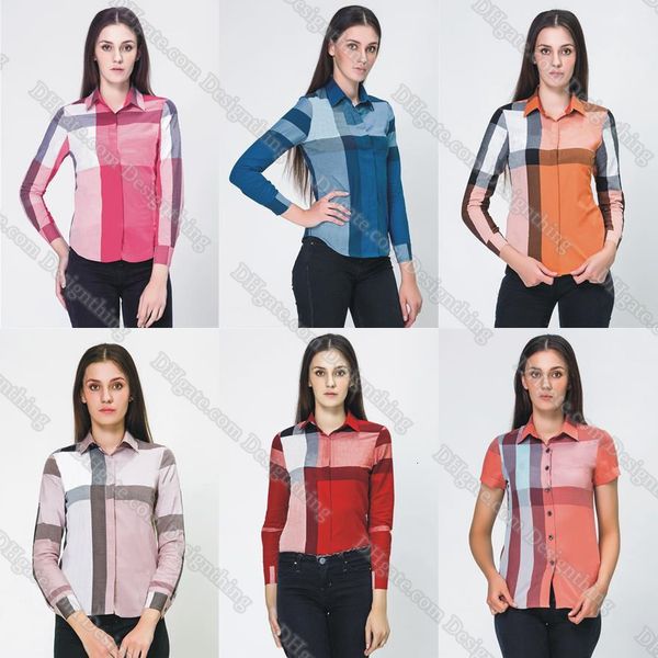 Womens Designer Shirt Plaid Striped Pattern Short Sleeve Blouse Button Down Summer Tops Elegant Casual Office Shirts for Ladies Asian Petite Fit
