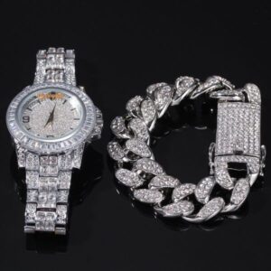 Luxury Jewelry VVS Moissanite Hip Hop Men's Bracelet Necklace Watch 3pc Set Versatile Iced Out Watch Pass the diamond tester