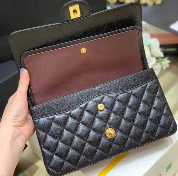 10A Designer bag Mirror Double Flap Bag Real Leather Caviar Lambskin Classic All Black Purse Quilted Handbag Shoulder quality genuine leather
