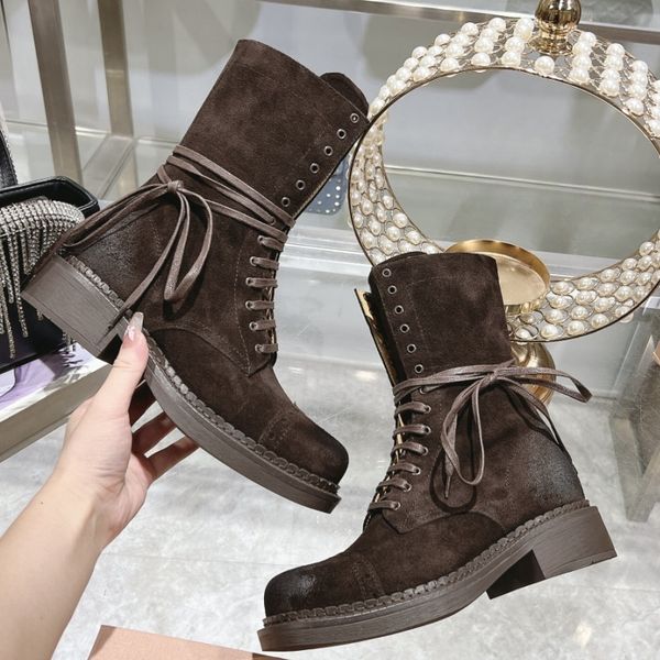 Luxury boots for women classic designer shoes leather letter waterproof fashion shoes solid color warm platform shoes autumn and winter metal buckle outdoor shoes