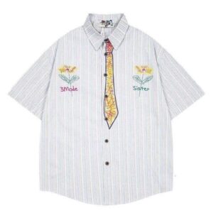 Extra Large Size 150kg Summer Trendy Hand-painted Graffiti Short Sleeve Unisex Loose Couple College Casual Shirt