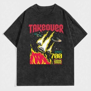 Washed Vintage Short T-Shirt for Men and Women, Summer Loose Trendy Brand, Snowflake Spaceship Letter Ins Half Sleeve