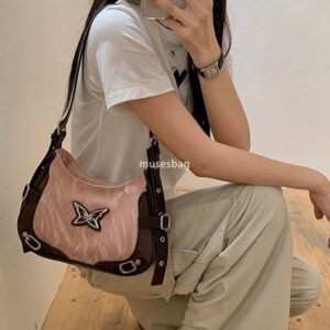 High quality new American style retro butterfly contrasting rivet motorcycle underarm bag original high-end feeling single shoulder bag crossbody bag