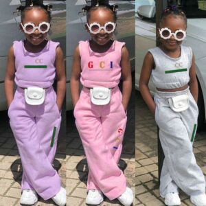 100% cotton summer Kids Designer Clothing Sets Girls' Fashion Sleeveless Vest Pants Set Brand printing Children 2 Piece baby girl children's clothing