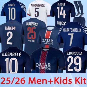 25 26 maillot de foot soccer jerseys O.Dembele D.DOUE HAKIMI 2025 2026 football shirt hommes enfants MEN KIT Marquin hos