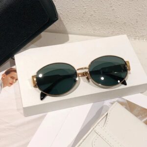 4Womens Triomphe Oval Frame Sunglasses Women Metal Mirror Legs Green Lens Sunglasses Retro Small Round Frame Sexy Little Women With original box