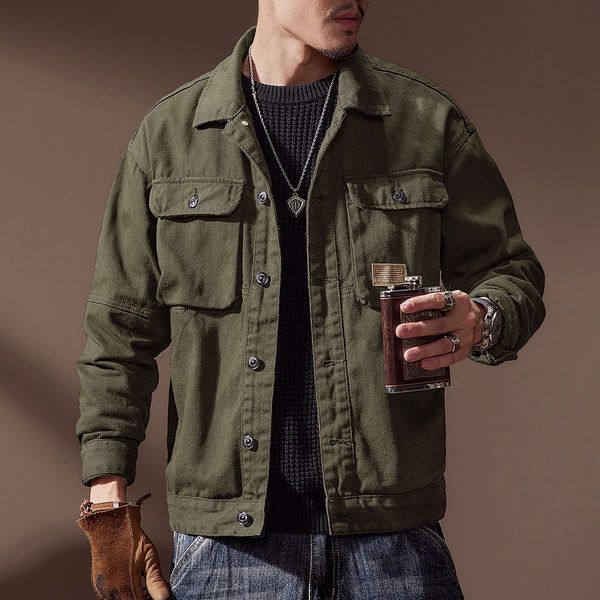 2024 Spring and Autumn Fashion Trend Solid Color Cargo Jacket Men's Casual Loose Comfortable High Quality Plus-Size Denim Coat