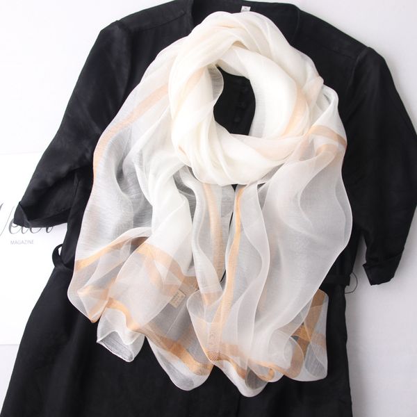 Long silk solid color versatile blend scarf --826709