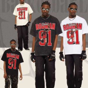 Rodman American Style 300g Washed Heavy, Direct Spray Printed Small Neck Short Sleeve Top 100% Cotton T-Shirt