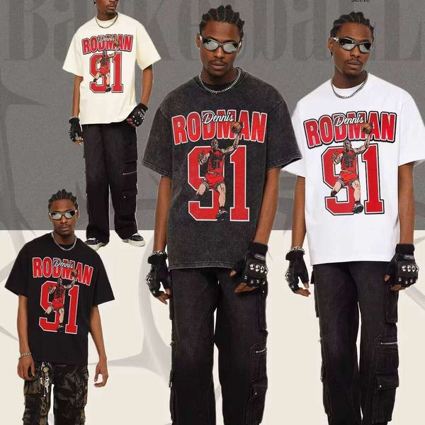 Rodman American Style 300g Washed Heavy, Direct Spray Printed Small Neck Short Sleeve Top 100% Cotton T-Shirt