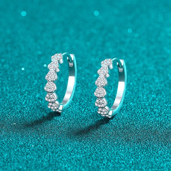925 Sterling Silver Moissanite Stud Earrings with Diamond Embellishment - Elegant and Simple Hoop Design for Women.