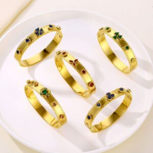 New Fashionable Simple Titanium Steel 18K Gold Waterproof Colorful Zircon Bracelet for Women, Color Retention and Versatile