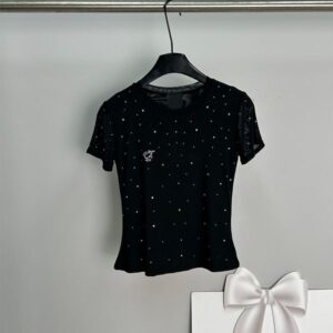 Womens Tops T-Shirt cotton Sleeve Tops TeesFine Sparkle Elegance Clothes France Trendy Lace BB Letter Designer Clothing Graphic Print Round Neck Short S L