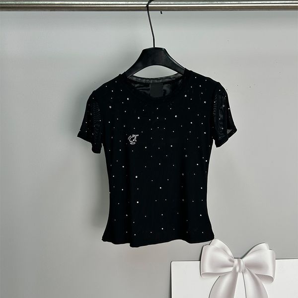 Womens Tops T-Shirt cotton Sleeve Tops TeesFine Sparkle Elegance Clothes France Trendy Lace BB Letter Designer Clothing Graphic Print Round Neck Short S L