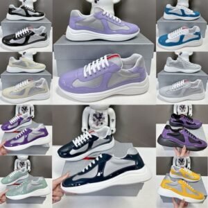 luxury shoes designer men trainers patent leather fabric americas cup sneakers linea rossa lace up casual women shoe black green red sizes 3648