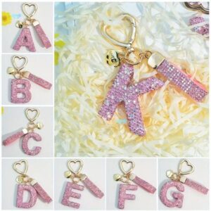 Diamond-studded letter keychain for ladies and girls – a shiny and adorable backpack accessory for car keys.