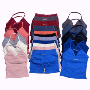 Dyfne 2pcs Impact yoga Workout Sets Longline Strappy Top Gym Set clothing Women Backless Tank Tops Scrunch Seamless Shorts Gym Suit Fitness Clothes Activewear