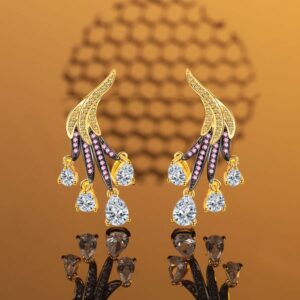 925 Sterling Silver Gold Wing Stud Earrings, Pear-Shaped Diamond Design, Elegant Versatile High-End Jewelry, Fashion Earrings