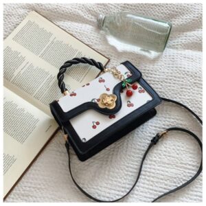 Fashion Crossbody – Cute Cherry Print Small Square Bag with Fresh Color Contrast, Lightweight for Daily Use555