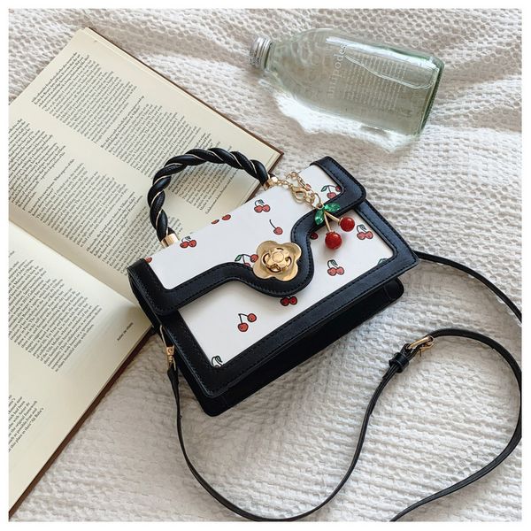 Fashion Crossbody - Cute Cherry Print Small Square Bag with Fresh Color Contrast, Lightweight for Daily Use555