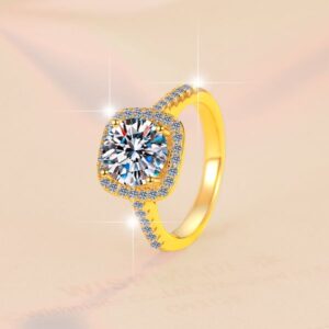 Elegant Moissanite Diamond Ring in S925 Sterling Silver with 18K Gold Plating, Perfect for Engagements, Weddings, and Special Occasions, Cross-Border Wholesale.
