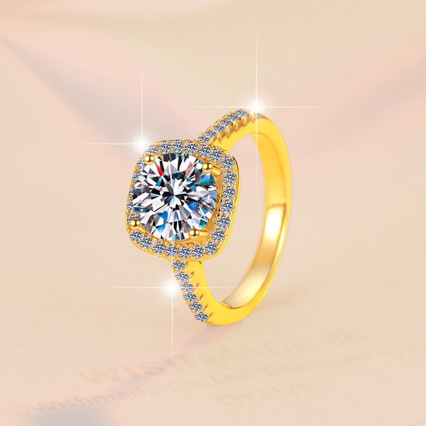 Elegant Moissanite Diamond Ring in S925 Sterling Silver with 18K Gold Plating, Perfect for Engagements, Weddings, and Special Occasions, Cross-Border Wholesale.