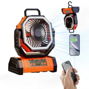 20000mAh Battery Operated Fan, Portable Rechargeable Desk/Camping with LED Light and Hook, Outdoor Fan for Tent Car Trip