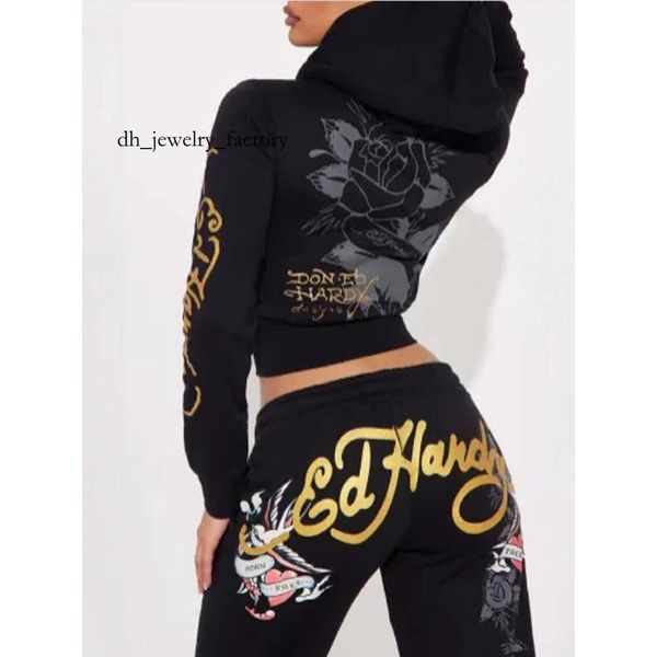 Ed Hardywomen Womens Tracksuit Two 2 Piece edhardywomen Set Outfits Strapless Casual printed Pants Y2K straight trousers Street zipper hooded designer 3e4