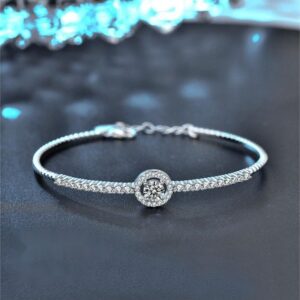 Dainty Moissanite Bangle Bracelet for Women 925 Sterling Silver Adjustable Sparkling Open Cuff Jewelry Gift for Girlfriend or Wife
