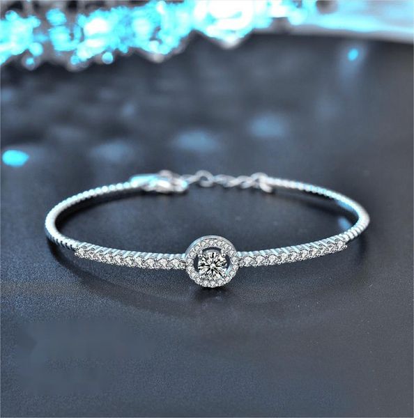 Dainty Moissanite Bangle Bracelet for Women 925 Sterling Silver Adjustable Sparkling Open Cuff Jewelry Gift for Girlfriend or Wife