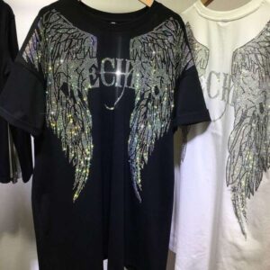 Plus Size 150kg Heavy Embroidered Rhinestone Short Sleeve T-Shirt for Women with Wings, Summer New Luxury Slimming Top