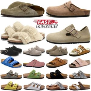 free shipping slippers men women designer sandals clog black brown grey fur slides nubuck leather clogs mens womens sliders flip flops shoes famous sandles slide