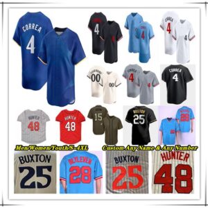 Carlos Correa Baseball Jersey Willi Castro Carlos Santana Max Kepler Jose Miranda Ryan Jeffers Ryan Jeffers Byron Buxton Trevor Larnach Pablo Lopez Kirby Puckett 4X