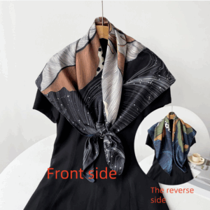 Chain belt high-end 90cm twill silk double-sided printed scarf for ladies, elegant headscarf, shawl