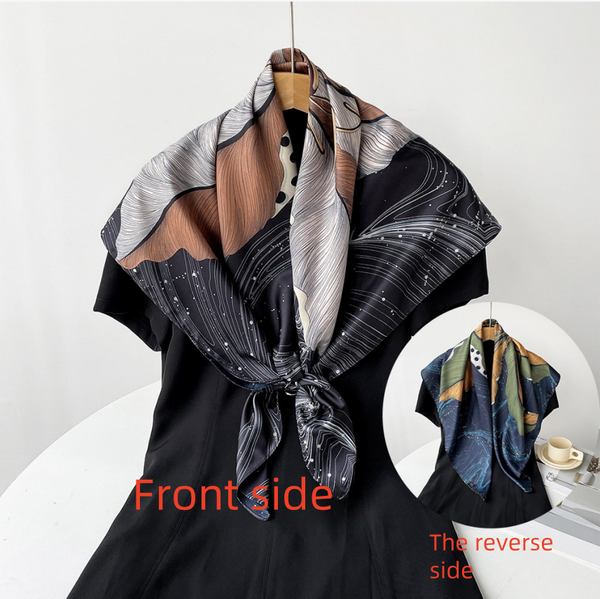 Chain belt high-end 90cm twill silk double-sided printed scarf for ladies, elegant headscarf, shawl