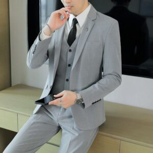 H561 Men's professional navy blue suit three-button groom wedding dress