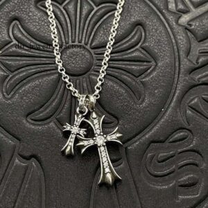 Fashion Chrome Designer Mini black Cross Pendant Charm with Rope Chain chrono Necklace Hip Hop Women Men Full Paved Cubic Zirconia Daily chrime Gift Jewelry 6d0