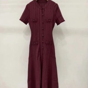 French Fashion Runway Knitt Single Breasted Mermaid Midi Dress Elegant Lady Ruffled Sleeve Hollow Out Slim Sweater 250305