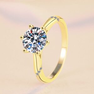 Moissanite Women's Ring with 18K Gold-Plated Finish, S925 Sterling Silver, Perfect for Engagements and Weddings, Affordable Luxury, Cross-Border Wholesale.
